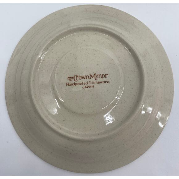 Vintage Set (6) Crown Manor Hand-Painted Stoneware Saucers Tan Brown 6 1/4” - Picture 3 of 4
